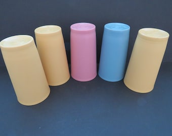 1980s Pastel Tupperware Tumblers - 5 Stackable Textured 12 Oz Drinking Glasses - Gold Pink Blue - Picnics  Motor Home Camping - Kids Cups