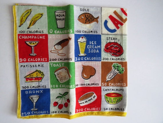 1960s Vintage Calories Handkerchief - 60 Colorful… - image 5