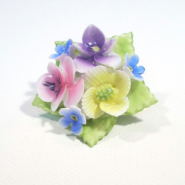 Vintage Floral Productions English Bone China Floral Brooch / Vintage Jewelry - 1 1/8" x 2 1/8"