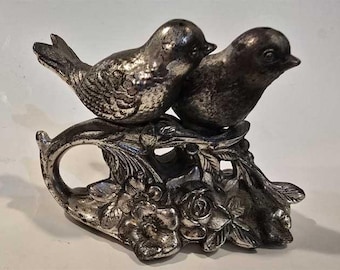 Salt & Pepper Shakers Cast Iron Birds on Branch 1960s Vintage 4" x 3"