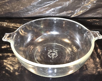 Pyrex Round Clear Glass Casserole Dish Handles Vintage 20 oz 1950-1970 No Lid