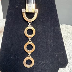Brighton Vtg 1996 Black Leather Toggle Belt Western. Mixed Metal Ornate L 20603 image 4