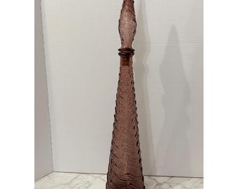 Vintage Amethyst Purple Glass Genie Bottle Decanter Flame Stopper 22.5" Italy