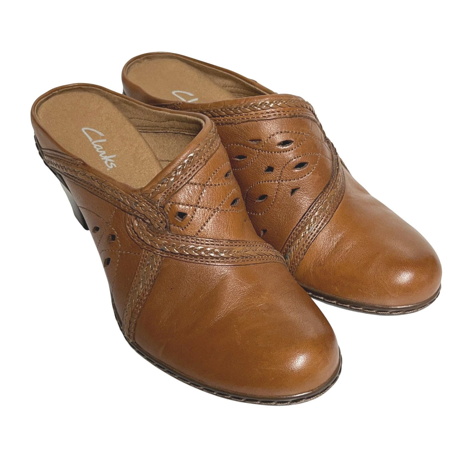 Simple Brown Leather Slip-On Clogs with Cream Braided Trim Simple - Footwear & Apparel - Official Site main image 3