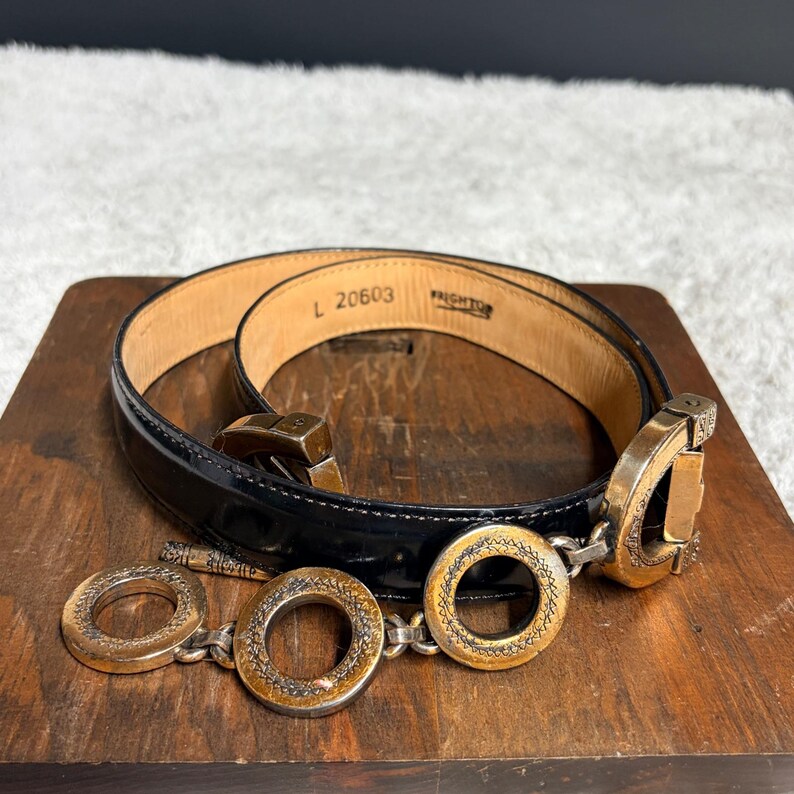 Brighton Vtg 1996 Black Leather Toggle Belt Western. Mixed Metal Ornate L 20603 image 13