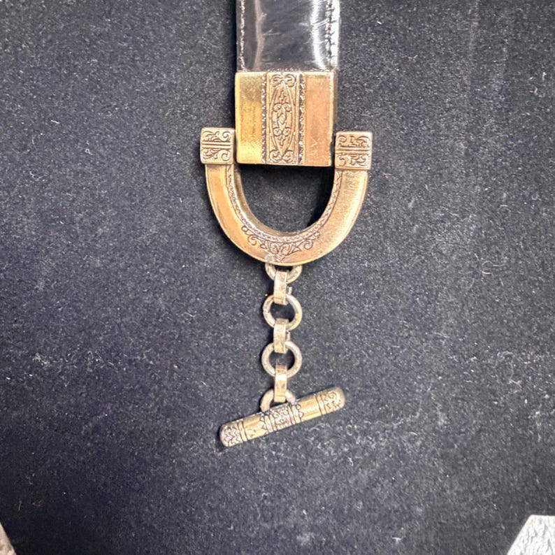 Brighton Vtg 1996 Black Leather Toggle Belt Western. Mixed Metal Ornate L 20603 image 3