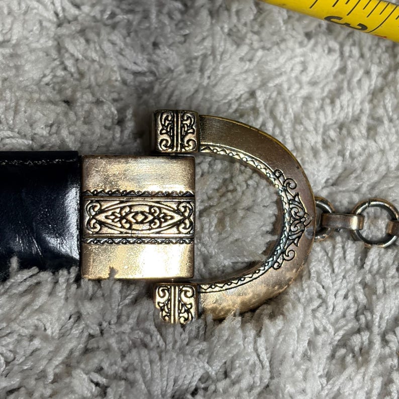 Brighton Vtg 1996 Black Leather Toggle Belt Western. Mixed Metal Ornate L 20603 image 9