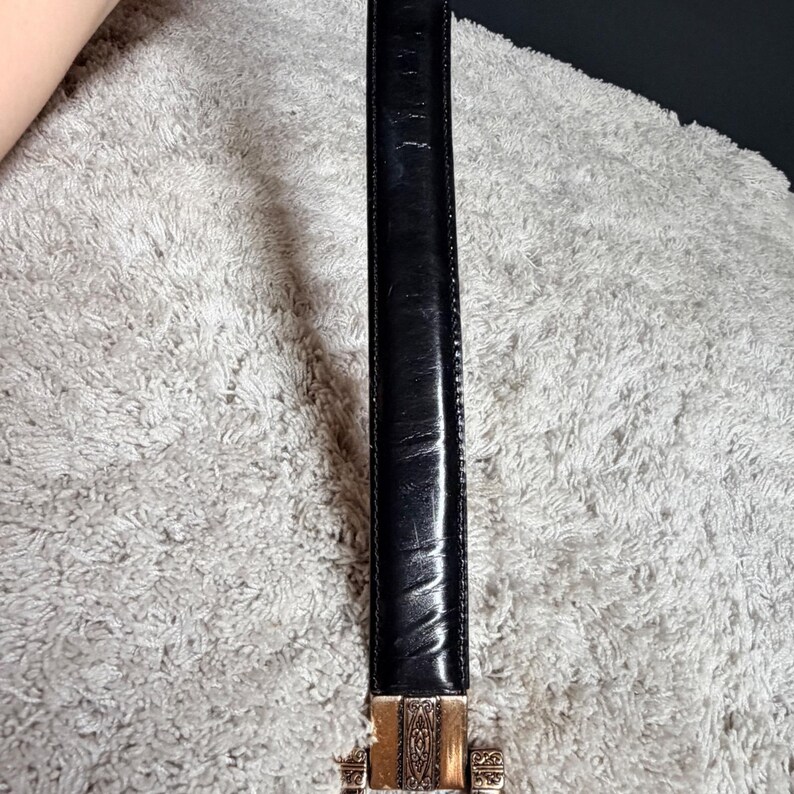 Brighton Vtg 1996 Black Leather Toggle Belt Western. Mixed Metal Ornate L 20603 image 8