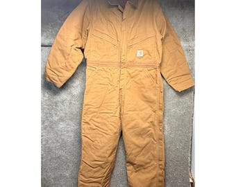 VTG Carhartt X01 BRN Mens 44 Short Brown Duck Quilt Lined Ins Coveralls USA
