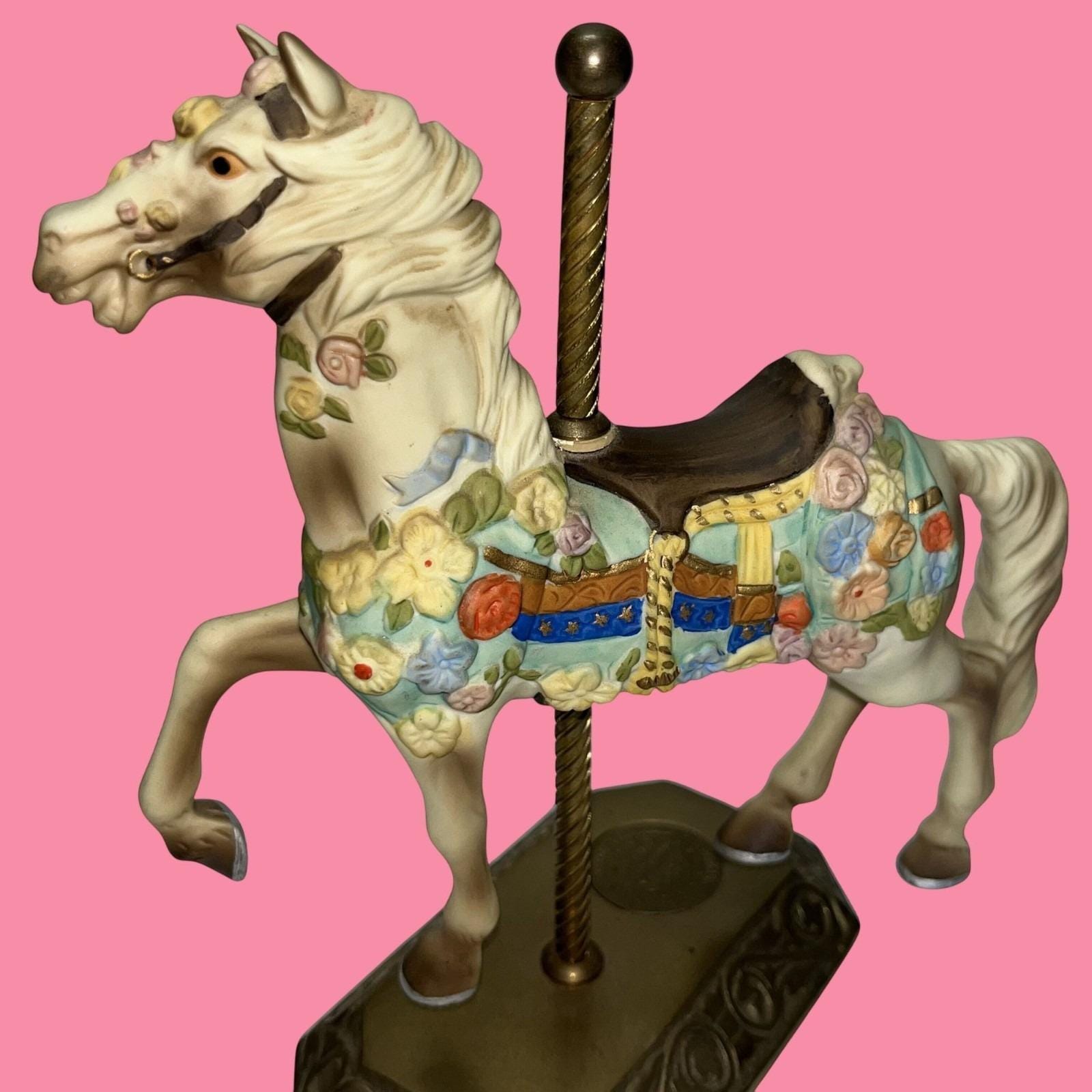 Pink Rose Horse Musical Carousel - 10 Inch Rotating Figurine Plays 'Memory' - View #3
