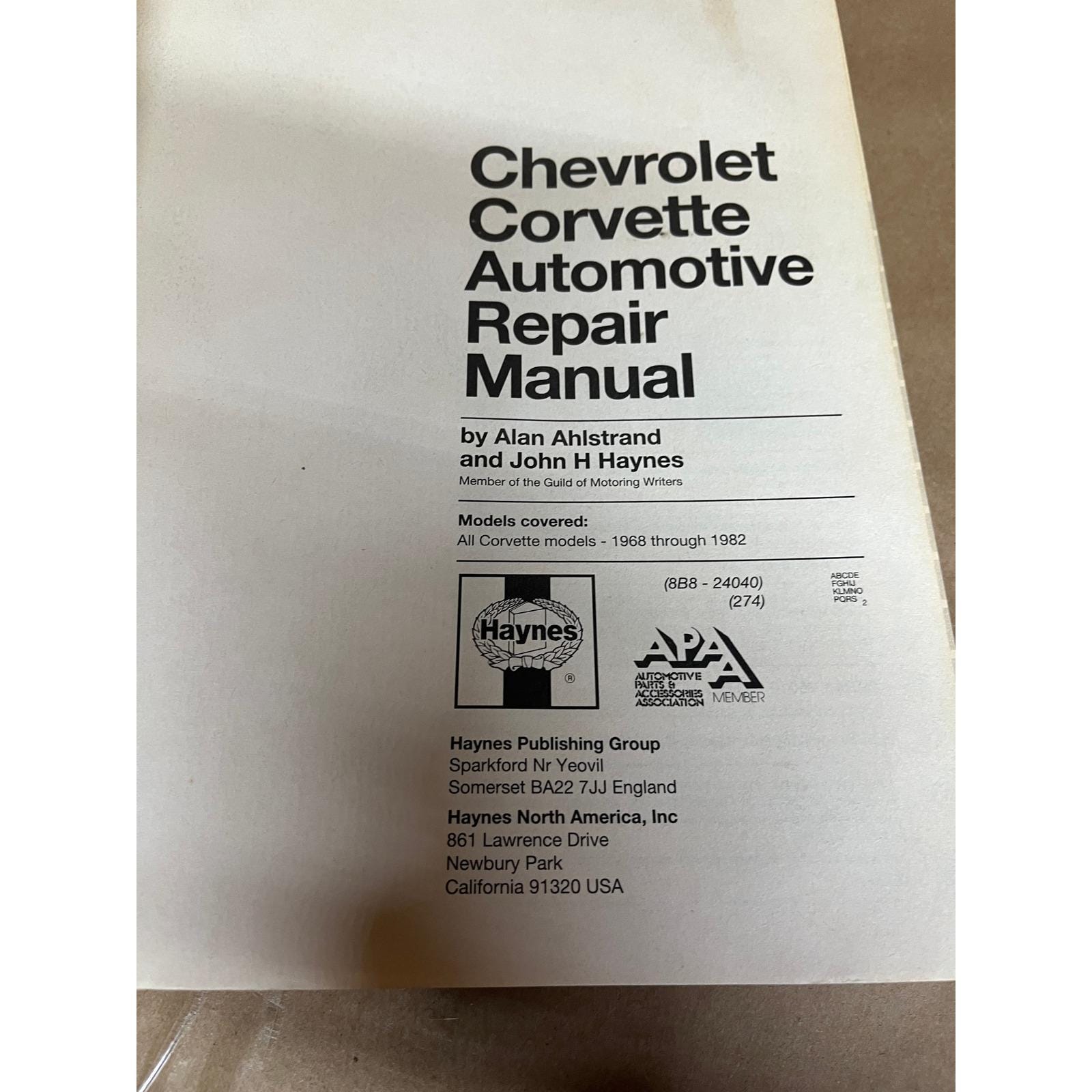 Chevrolet Corvette 1968-1982 Haynes Repair Manual V8 Models