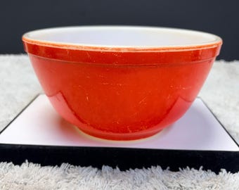 Vintage Pyrex Flameglo roodoranje mengkom 8,5" melkglas Early Mark USA