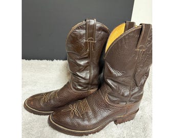 VTG Justin 3296 Bottes de cowboy western en cuir grainé marron pour homme fabriquées aux États-Unis 8,5