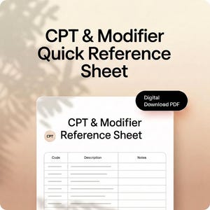 CPT & Modifier Quick Reference Sheet | Therapy Billing Codes | Behavioral Health Cheat Sheet | Printable PDF