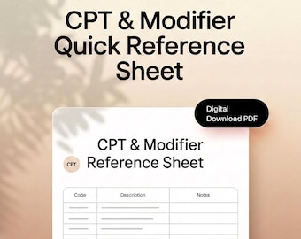 CPT & Modifier Quick Reference Sheet | Therapy Billing Codes | Behavioral Health Cheat Sheet | Printable PDF