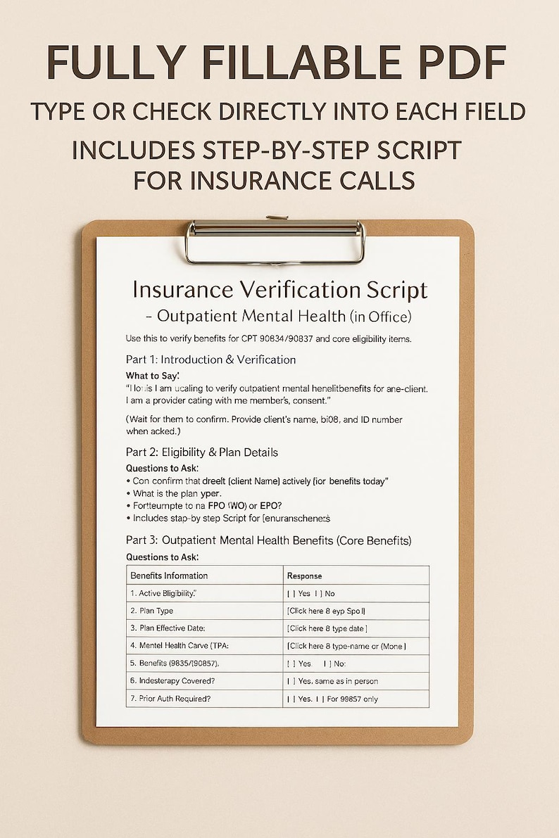 Insurance Lab Referal Script Mental Health Insurance Verification Script (fillable PDF) - Etsy