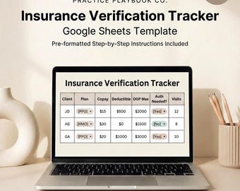 Insurance Verification Tracker (VOB) for Therapists | Private Practice Admin Spreadsheet | Google Sheets Only