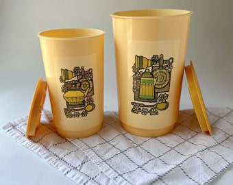 Set of Two Vintage Retro-Themed Nesting Kitchen Canisters