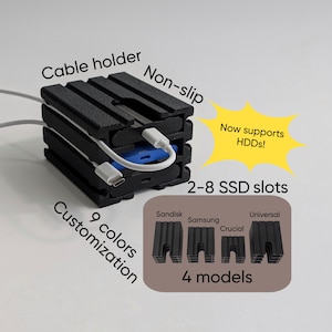 Draagbare SSD/HDD-organizer (2-8 sleuven) met kabelhouder – universeel, Samsung, SanDisk, cruciaal