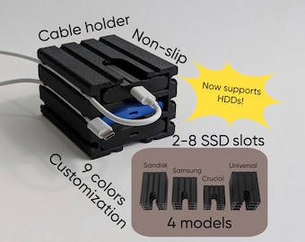 Portable SSD/HDD Organizer (2-8 slots) with Cable Holder – Universal, Samsung, SanDisk, Crucial