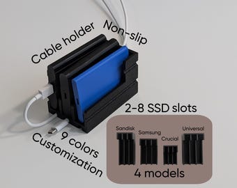 Portable SSD/HDD Organizer (2-8 slots) with Cable Holder – Universal, Samsung, SanDisk, Crucial