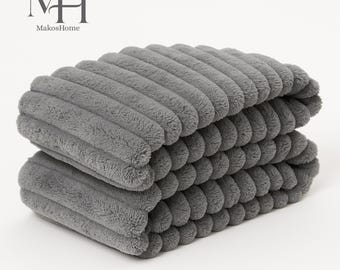 Striped Flannel Blanket • Thick Soft Plush Bed Throw • Cozy Wide-Stripe Home Blanket