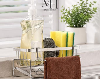 Organizador de fregadero de cocina, organizador de herramientas de limpieza de acero inoxidable, rejilla de drenaje, colgador de paños de cocina, soporte para esponja de jabón