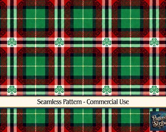 Plaid Clover Shamrock St Patrick's Day | Seamless Digital Paper Pattern PNG | Commercial Use | Digital Download ONLY | Fabric Print