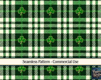 Plaid Clover Shamrock St Patrick's Day | Seamless Digital Paper Pattern PNG | Commercial Use | Digital Download ONLY | Fabric Print