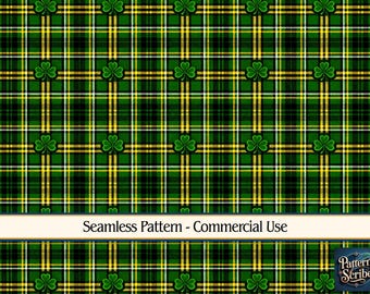 Plaid Clover Shamrock St Patrick's Day | Seamless Digital Paper Pattern PNG | Commercial Use | Digital Download ONLY | Fabric Print