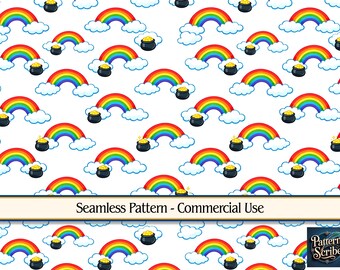 Rainbow Clover Shamrock St Patrick's Day | Seamless Digital Paper Pattern PNG | Commercial Use | Digital Download ONLY | Fabric Print