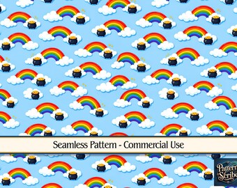 Rainbow Clover Shamrock St Patrick's Day | Seamless Digital Paper Pattern PNG | Commercial Use | Digital Download ONLY | Fabric Print