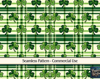 Plaid Clover Shamrock St Patrick's Day | Seamless Digital Paper Pattern PNG | Commercial Use | Digital Download ONLY | Fabric Print