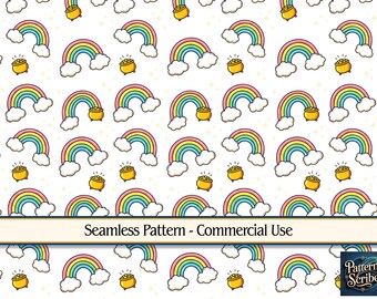 Rainbow Clover Shamrock St Patrick's Day | Seamless Digital Paper Pattern PNG | Commercial Use | Digital Download ONLY | Fabric Print