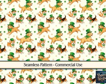 Dog Clover Shamrock St Patrick's Day | Seamless Digital Paper Pattern PNG | Commercial Use | Digital Download ONLY | Fabric Print