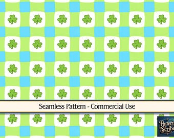 Plaid Clover Shamrock St Patrick's Day | Seamless Digital Paper Pattern PNG | Commercial Use | Digital Download ONLY | Fabric Print