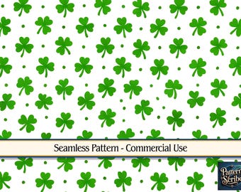 Clover Shamrock St Patrick's Day | Seamless Digital Paper Pattern PNG | Commercial Use | Digital Download ONLY | Fabric Print