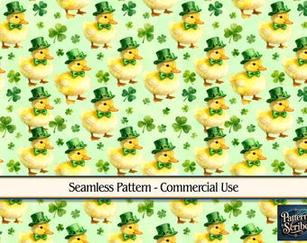 Duck Duckling Clover Shamrock St Patrick's Day | Seamless Digital Paper Pattern PNG | Commercial Use | Digital Download ONLY | Fabric Print