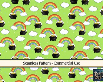 Rainbow Clover Shamrock St Patrick's Day | Seamless Digital Paper Pattern PNG | Commercial Use | Digital Download ONLY | Fabric Print