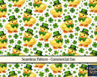 Duck Duckling Clover Shamrock St Patrick's Day | Seamless Digital Paper Pattern PNG | Commercial Use | Digital Download ONLY | Fabric Print