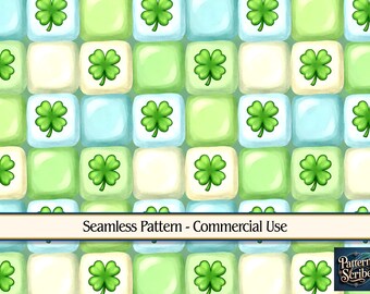 Plaid Clover Shamrock St Patrick's Day | Seamless Digital Paper Pattern PNG | Commercial Use | Digital Download ONLY | Fabric Print