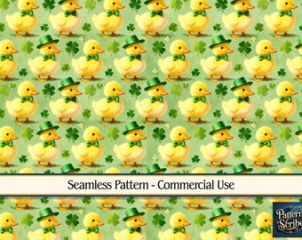 Duck Duckling Clover Shamrock St Patrick's Day | Seamless Digital Paper Pattern PNG | Commercial Use | Digital Download ONLY | Fabric Print