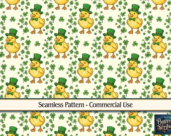 Duck Duckling Clover Shamrock St Patrick's Day | Seamless Digital Paper Pattern PNG | Commercial Use | Digital Download ONLY | Fabric Print