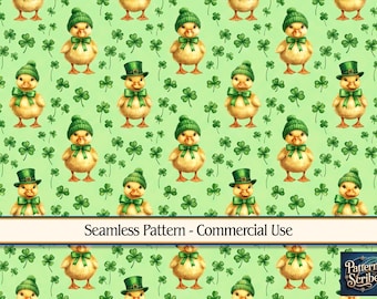 Duck Duckling Clover Shamrock St Patrick's Day | Seamless Digital Paper Pattern PNG | Commercial Use | Digital Download ONLY | Fabric Print