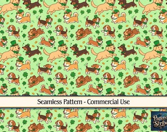 Dog Clover Shamrock St Patrick's Day | Seamless Digital Paper Pattern PNG | Commercial Use | Digital Download ONLY | Fabric Print