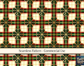 Plaid Clover Shamrock St Patrick's Day | Seamless Digital Paper Pattern PNG | Commercial Use | Digital Download ONLY | Fabric Print