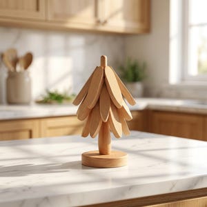 Wooden Tree Trivet Heat Resistant Pot Mat Foldable Hot Pad, Kitchen Table Protector, Housewarming Gift, Spring Summer Home Decor