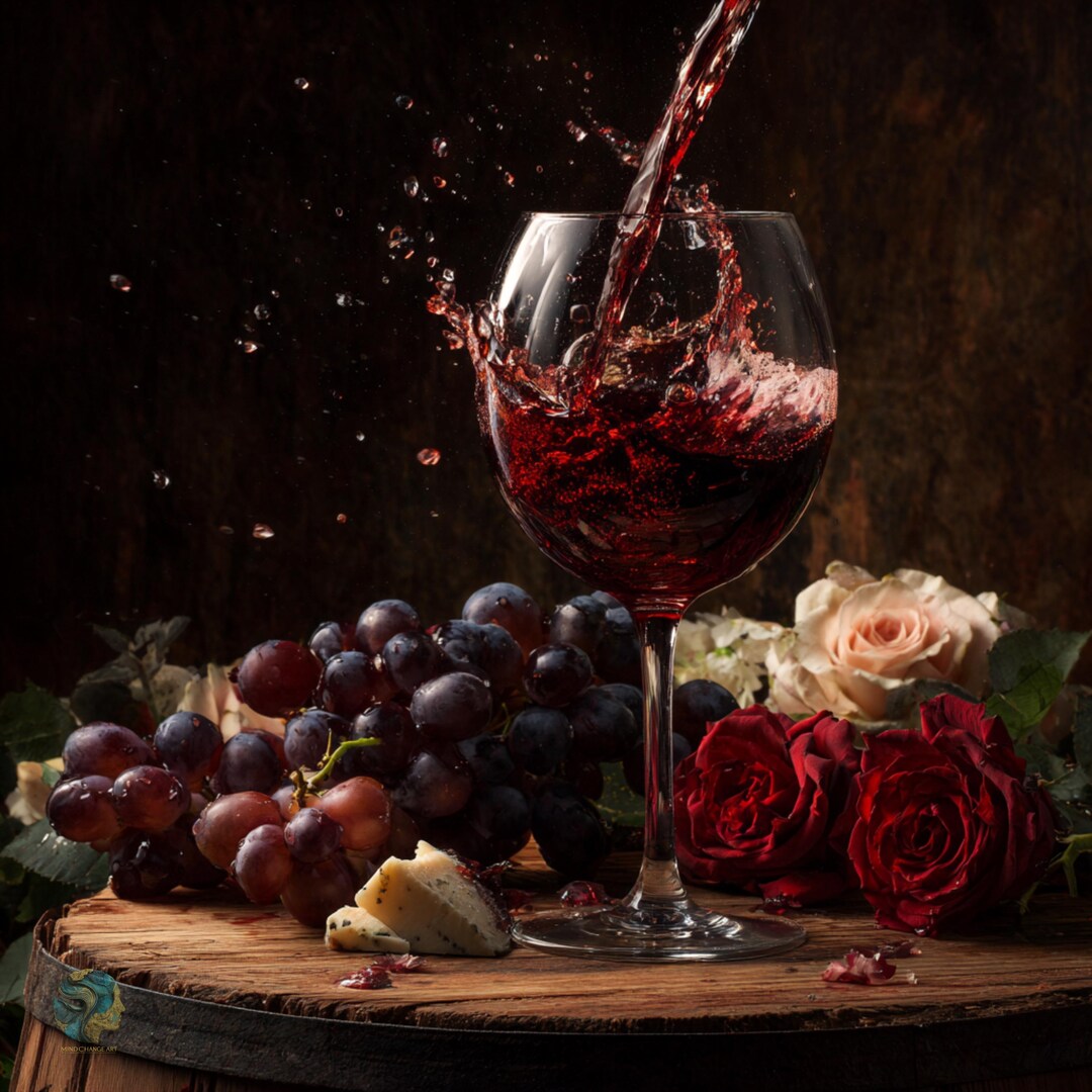Dark Red Wine Still Life | Elegant Wine Glass Art | Moody Bar & Kitchen ...