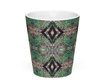 Ceramic Latte Mug -  Abstract Forest Pine Foliage