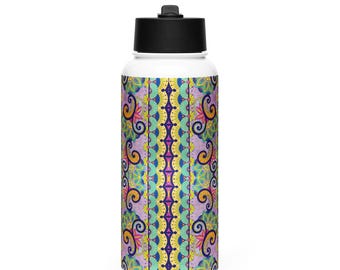 Stainless steel water bottle with a straw lid - Color Pop Ornamental Stripe Mandala